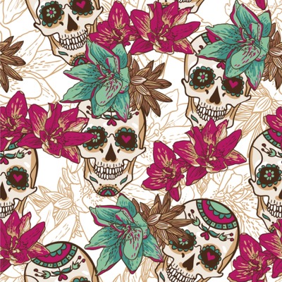 Sugar Skulls & Flowers Wallpaper & Surface Covering (Peel & Stick 24