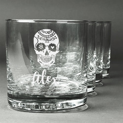Sugar Skulls & Flowers Whiskey Glasses (Set of 4) (Personalized)