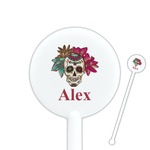 Sugar Skulls & Flowers 5.5" Round Plastic Stir Sticks - White - Single Sided (Personalized)