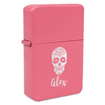 Sugar Skulls & Flowers Windproof Lighter - Pink - Double Sided (Personalized)