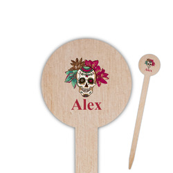 Sugar Skulls & Flowers 6" Round Wooden Food Picks - Double Sided (Personalized)