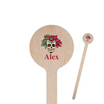 Sugar Skulls & Flowers 7.5" Round Wooden Stir Sticks - Single Sided (Personalized)