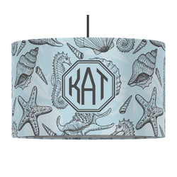 Sea-blue Seashells 12" Drum Pendant Lamp - Fabric (Personalized)