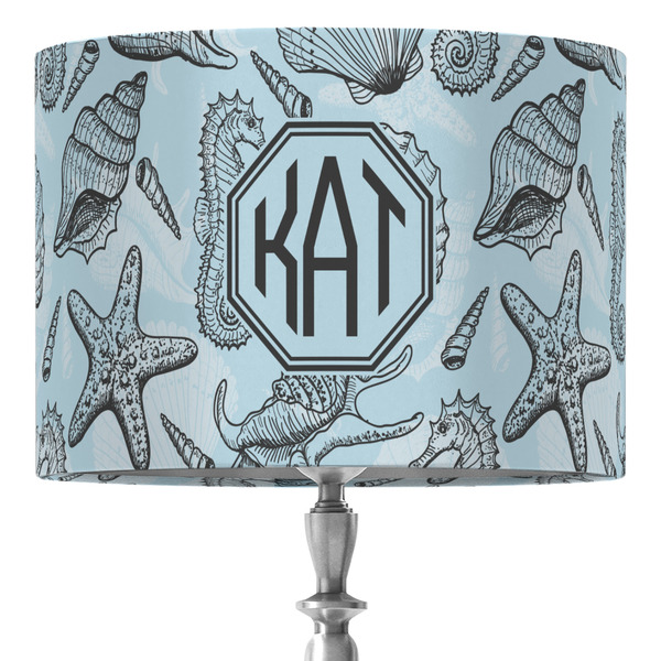 Custom Sea-blue Seashells 16" Drum Lamp Shade - Fabric (Personalized)