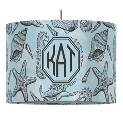 Sea-blue Seashells 16" Drum Pendant Lamp - Fabric (Personalized)