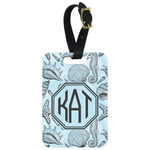 Sea-blue Seashells Metal Luggage Tag w/ Monogram