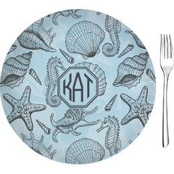 Sea-blue Seashells Glass Appetizer / Dessert Plate 8" (Personalized)