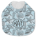 Sea-blue Seashells Jersey Knit Baby Bib w/ Monogram