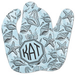 Sea-blue Seashells Baby Bib w/ Monogram