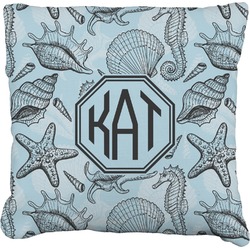 Sea-blue Seashells Faux-Linen Throw Pillow 16" (Personalized)