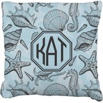 Sea-blue Seashells Faux-Linen Throw Pillow 18" (Personalized)