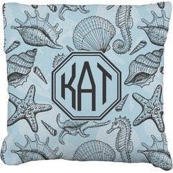 Sea-blue Seashells Faux-Linen Throw Pillow 18" (Personalized)