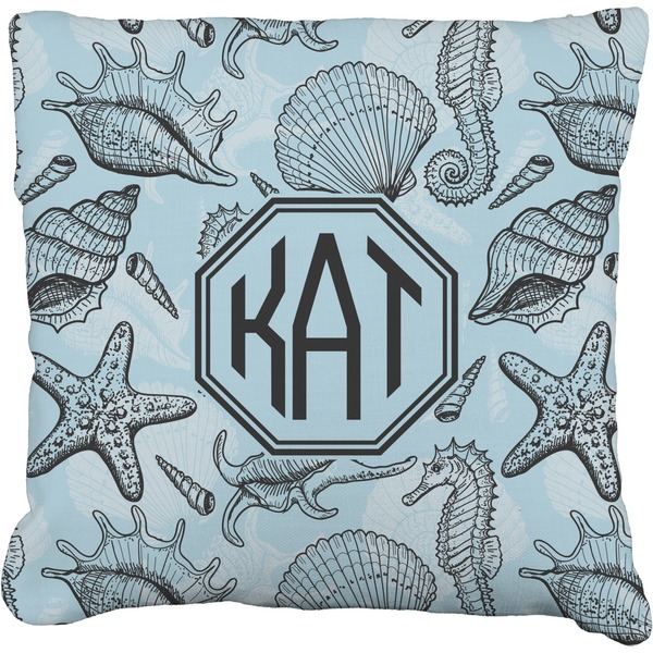 Custom Sea-blue Seashells Faux-Linen Throw Pillow 18" (Personalized)