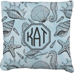 Sea-blue Seashells Faux-Linen Throw Pillow 20" (Personalized)