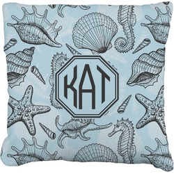 Sea-blue Seashells Faux-Linen Throw Pillow 20" (Personalized)