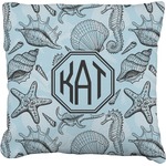 Sea-blue Seashells Faux-Linen Throw Pillow 26" (Personalized)