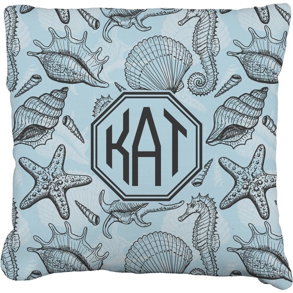 Custom Sea-blue Seashells Faux-Linen Throw Pillow 26" (Personalized)