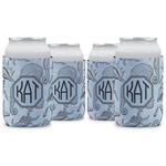 Sea-blue Seashells Can Cooler (12 oz) - Set of 4 w/ Monogram