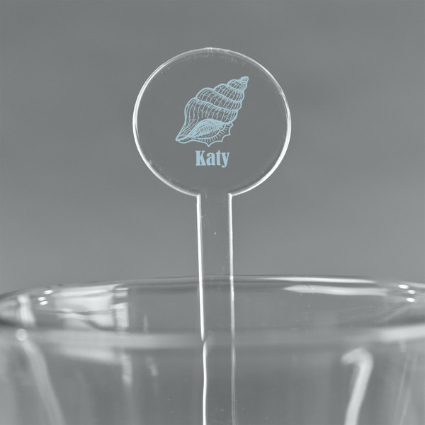 Custom Sea-blue Seashells 7" Round Plastic Stir Sticks - Clear (Personalized)