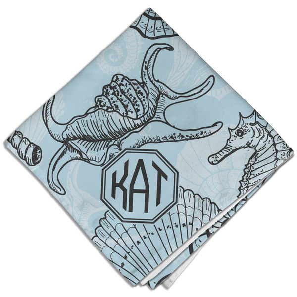 Custom Sea-blue Seashells Cloth Dinner Napkin - Single w/ Monogram