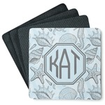 Sea-blue Seashells Square Rubber Backed Coasters - Set of 4 (Personalized)