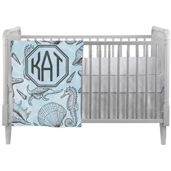 Sea-blue Seashells Crib Comforter / Quilt (Personalized)