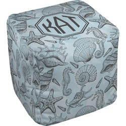 Sea-blue Seashells Cube Pouf Ottoman - 18" (Personalized)