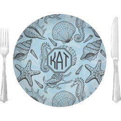 Sea-blue Seashells Glass Lunch / Dinner Plate 10" (Personalized)