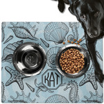 Sea-blue Seashells Dog Food Mat - Large w/ Monogram