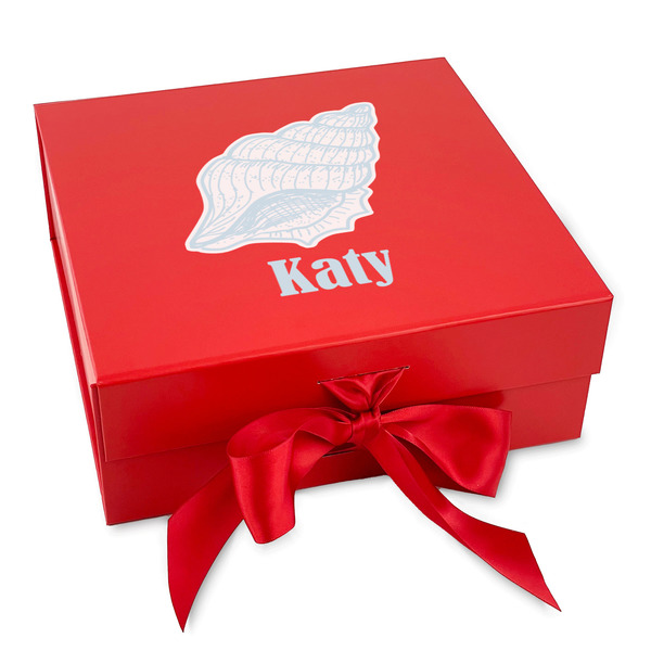 Custom Sea-blue Seashells Gift Box with Magnetic Lid - Red (Personalized)