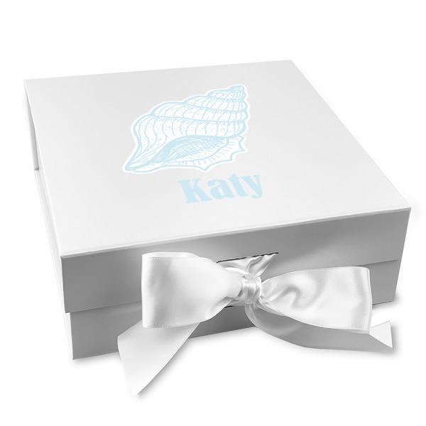 Custom Sea-blue Seashells Gift Box with Magnetic Lid - White (Personalized)