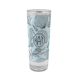 Sea-blue Seashells 2 oz Shot Glass - Glass with Gold Rim (Personalized)