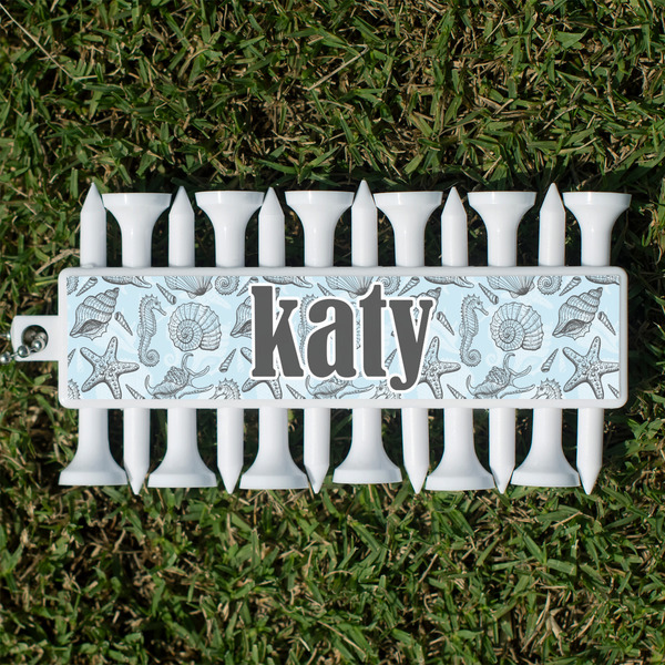 Custom Sea-blue Seashells Golf Tees & Ball Markers Set (Personalized)