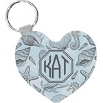 Sea-blue Seashells Heart Plastic Keychain w/ Monogram