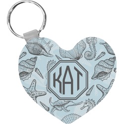 Sea-blue Seashells Heart Plastic Keychain w/ Monogram