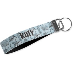 Sea-blue Seashells Wristlet Webbing Keychain Fob (Personalized)