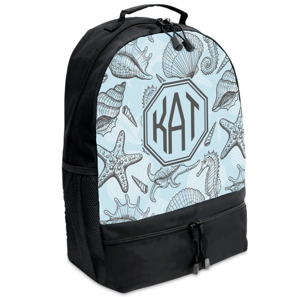 Custom Sea-blue Seashells Backpacks - Black (Personalized)