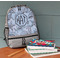 Sea-blue Seashells Large Backpack - Gray - On Desk