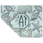 Sea-blue Seashells Double-Sided Linen Placemat - Single w/ Monogram