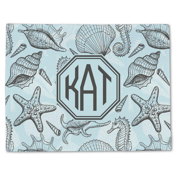 Custom Sea-blue Seashells Single-Sided Linen Placemat - Single w/ Monogram