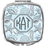 Sea-blue Seashells Compact Makeup Mirror (Personalized)