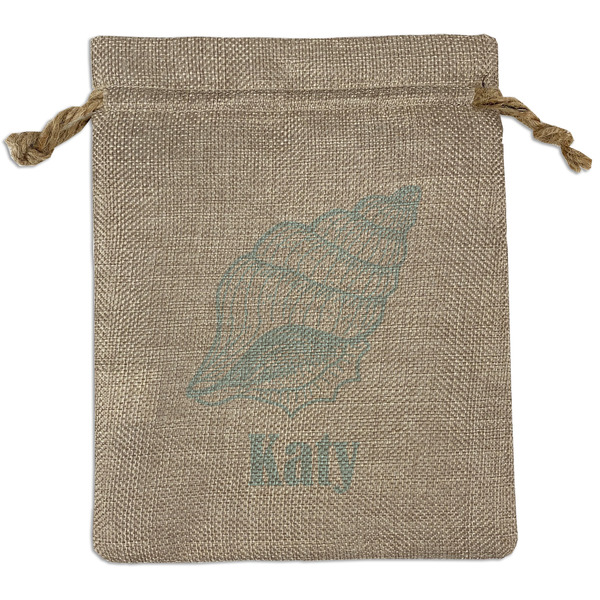 Custom Sea-blue Seashells Medium Burlap Gift Bag - Front (Personalized)