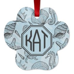 Sea-blue Seashells Metal Paw Ornament - Double Sided w/ Monogram