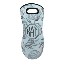 Sea-blue Seashells Neoprene Oven Mitt - Single w/ Monogram