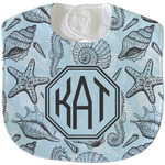 Sea-blue Seashells Velour Baby Bib w/ Monogram