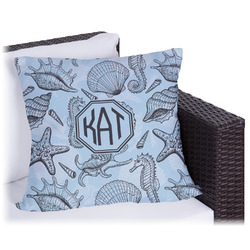 Sea-blue Seashells Outdoor Pillow - 16" (Personalized)