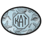 Sea-blue Seashells Iron On Oval Patch w/ Monogram