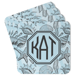 Sea-blue Seashells Paper Coasters w/ Monograms