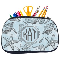 Sea-blue Seashells Neoprene Pencil Case - Medium w/ Monogram