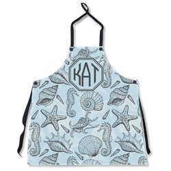 Sea-blue Seashells Apron Without Pockets w/ Monogram